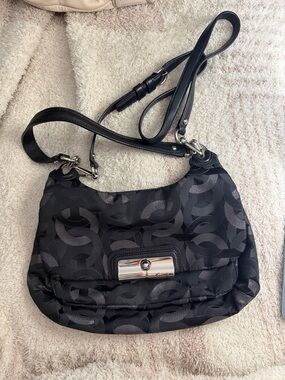 Coach Black Signature Shoulder Bag with Silver Hardware